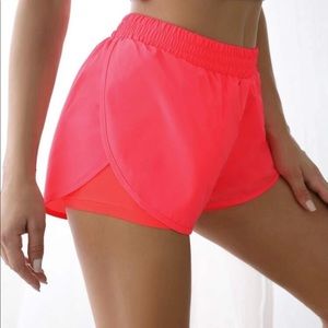 Neon pink & Lime 2 In 1 Tulip Hem Athletic Shorts.